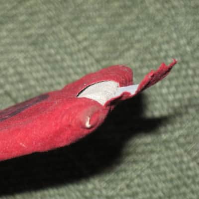 vintage Shure microphone pouch 1960s / 1970s - Outer areas: red thin velvet with black graphic / Inner areas: tan thin canvas (11 & 1/8" x 3") image 24