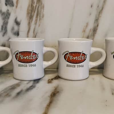 Fender Vintage Fender Ceramic "Diner" Coffee Mugs – Set of 4 – Genuine Fender Since 1946 1990's - White with Fender Logo image 1