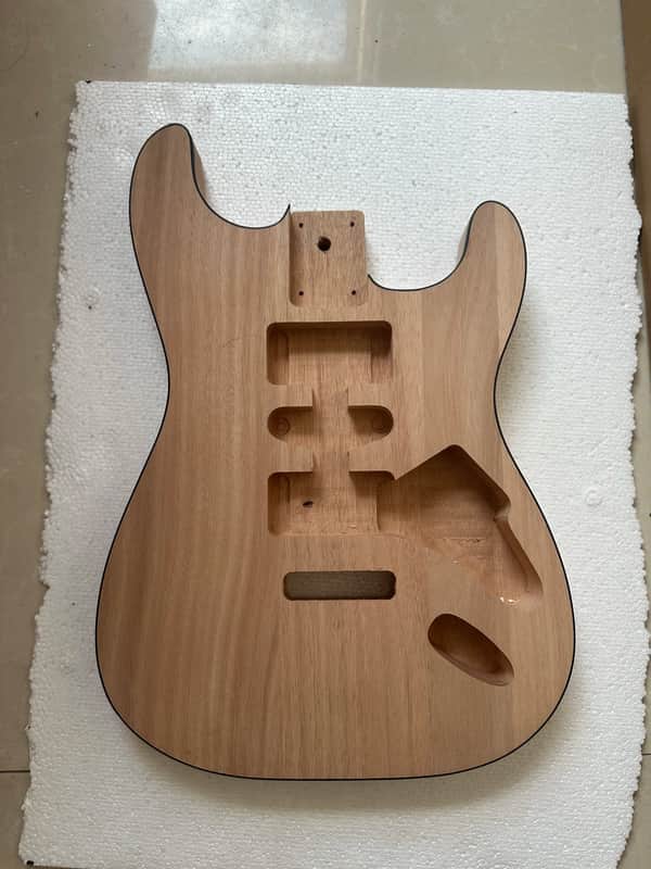 Mahogany Strat Style Guitar Body, HSH Route, Unfinished with Black Edge image 1