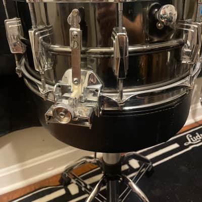 Ludwig No. 419 Black Beauty Super-Sensitive 6.5x14" 10-Lug Brass Snare Drum with Pointed Blue/Olive Badge 1977 - 1979 - Black Nickel-Plated image 2