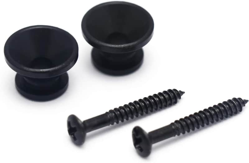 Guitar Strap Buttons Metal Guitar Strap Locks End Pins with Mounting Screws for Folk Acoustic Electric Guitar or Bass Ukulele Set of 2Pcs Bell Style. (Black) image 1