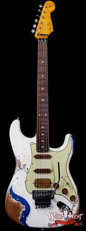 Fender Custom Shop Wild West White Lightning Stratocaster HSS Floyd Rose Rosewood Fingerboard 22 Frets Heavy Relic Lake Placid Blue 7.70 LBS image 1
