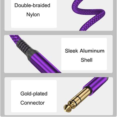 1/4 Inch TRS Instrument Cable 10ft 2-Pack,Straight 6.35mm Male Jack Stereo Audio Interconnect Cord,6.35 mm Balanced Line for Electric Guitar,Bass,Keyboard,Mixer,Amplifier,Amp,Speaker,Equalizer image 2