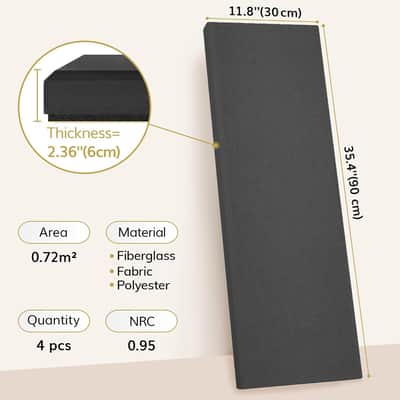 4 PCS Large Acoustic Panel, 35.4″ * 11.8″ * 2.36″ 3D Fiberglass Sound Proof Panel with Full Self-adhesive, Decorative Echo Absorbing Wall Panel, for Studio, Living Room, Home, Office, Black image 2