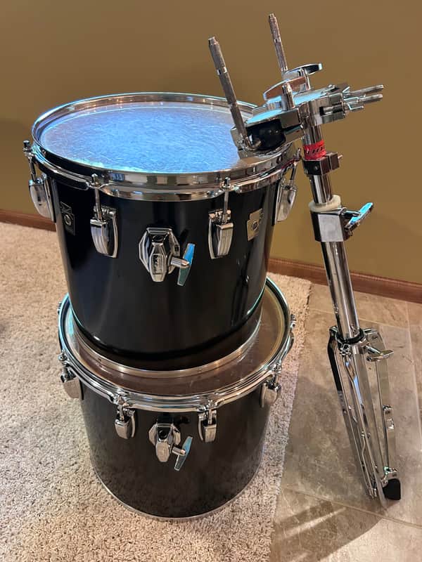 Ludwig Concert Toms 15” and 13” with Ludwig Double-Tom Stand - Black Cortex Finish image 1