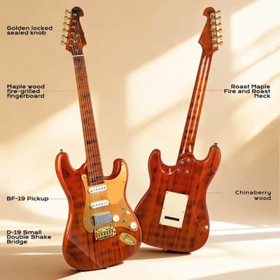 Electric Guitar with Tiger Stripe Flamed Maple Top & Gold Pickguard, Solid Body Electric Guitars for Adults image 2