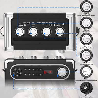 Karaoke Machine with 4 Wireless Microphones, Portable Bluetooth 5.1 Speaker for Adults Kids with LED Lights, Bass/Treble Adjustment, PA System with Remote Control, Supports FM/AUX/USB/TF for Party image 3