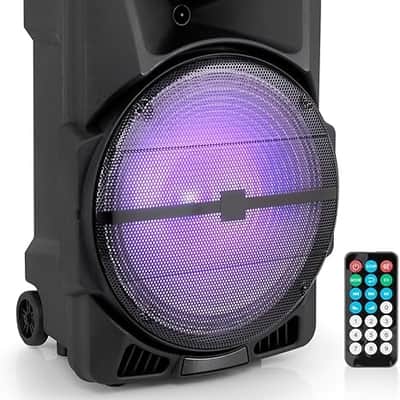 Wireless Portable PA Speaker System -1200W High Powered Bluetooth Compatible Indoor&Outdoor DJ Sound Stereo Loudspeaker wITH USB MP3 AUX 3.5mm Input, Flashing Party Light & FM Radio image 1