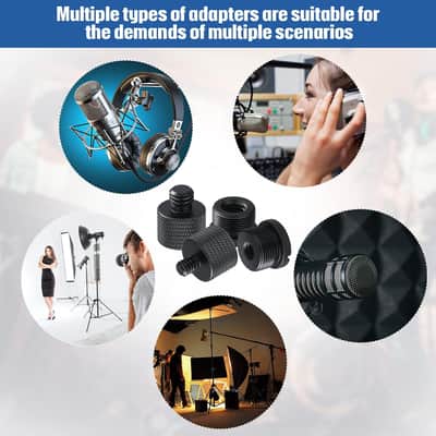 8 Pieces Mic Stand Adapter 5/8 Female to 3/8 Male and 3/8 Female to 5/8 Male, 5/8 Female to 1/4 Male and 1/4 Female to 5/8 Male Screw Thread Adapter Mic Thread Adapter Set for Microphone (Black) image 4