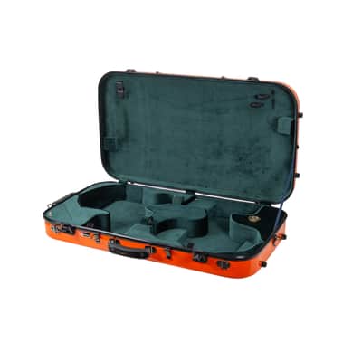 Crossrock Fiberglass Mandolin Violin Double Case-Fits A/F Style Mandolin and 4/4 Violin - Padded Straps, Interior Compartments, Fixed & Removable Padding-Includes TSA Lock-Orange image 9