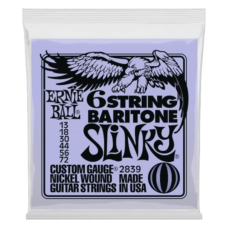 Erine Ball 2839 Slinky 6-String w/Small Ball End Baritone Guitar Strings 13-72 Gauge image 1