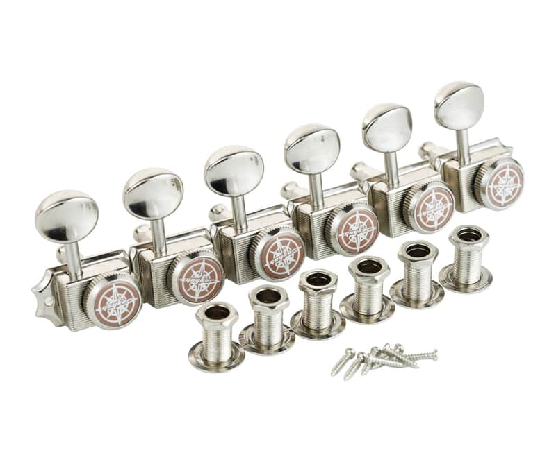 Guyker 6-in-line Vintage Guitar Lock String Tuners – Locking Tuning Key Pegs Machine Heads Replacement Parts for ST TL Style Electric Guitars Gear Ratio 1:15 – nickel image 1