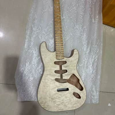 Veneer Tiger Maple Top Mahogany Guitar Strat Style Body with Maple Neck DIY Project image 5