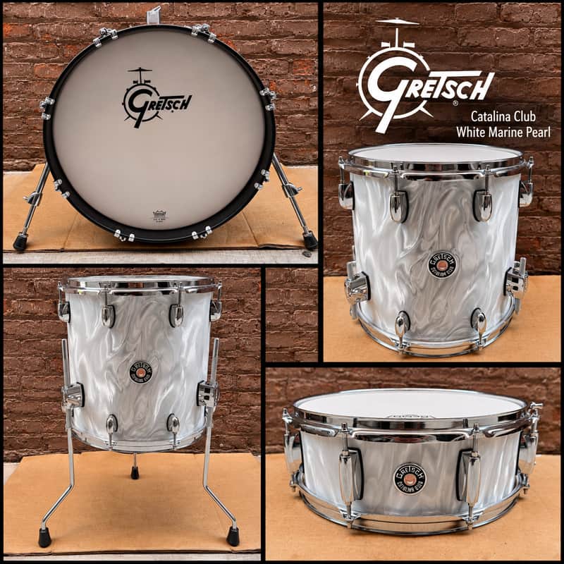 Gretsch Catalina Club Jazz 4-Piece Drum Kit White Satin Flame 18/12/14 + Snare – Floor Model image 1