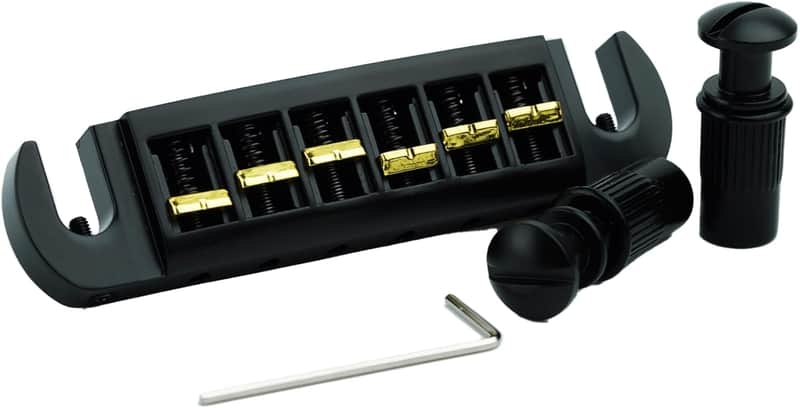 Guitar Bridge String Spacing 10.5mm, Zinc Alloy Dual-Tone Adjustable Wraparound Tune O Matic Bridge Tailpiece with Studs for 6 String image 1