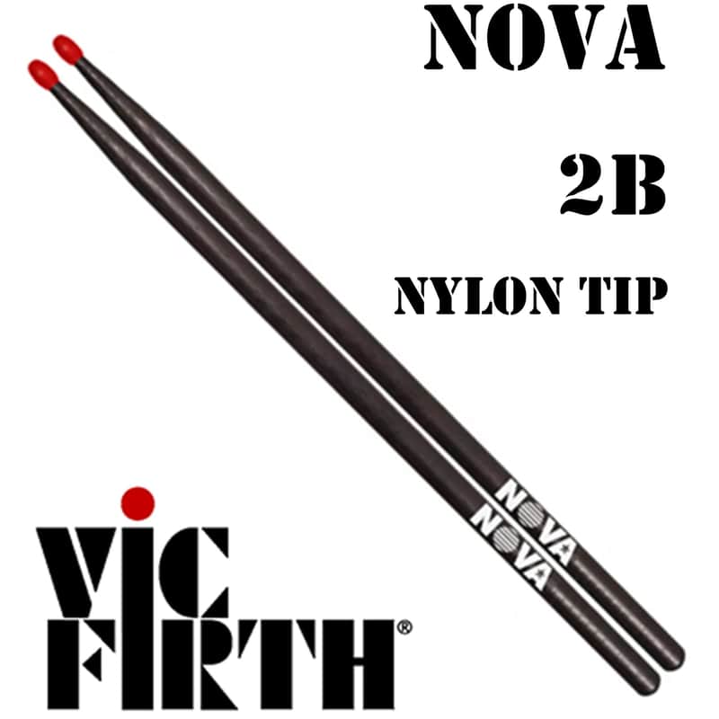 Vic Firth Nova Drumsticks 2B Hickory Nylon Tip Pair Black & Red image 1