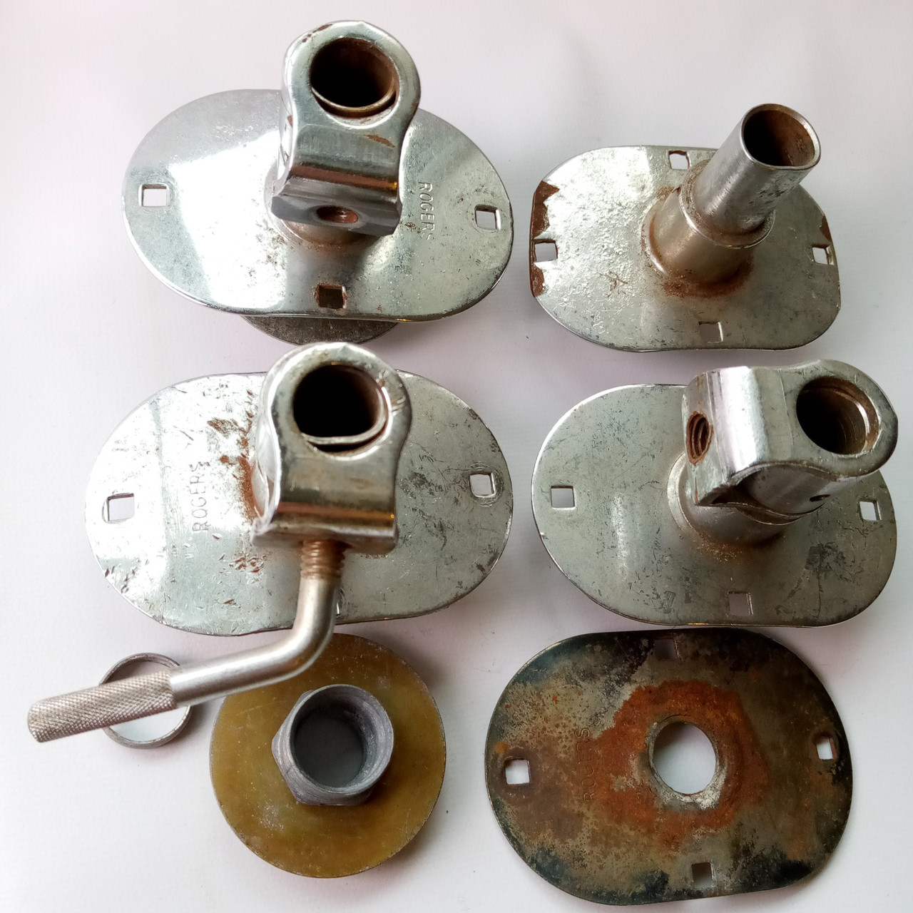 Rogers 4+ Bass Drum Double Tom Mount Post Receivers Parts Lot Chrome Vintage 60s — main photograph