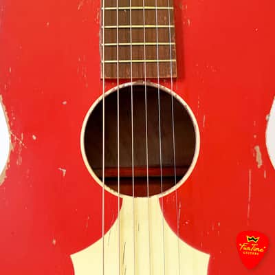 1950s Harmony Stella Sundale H907 Parlor Guitar Jubilee Red & White Acoustic w/ Hardshell Case – “Candy” image 9
