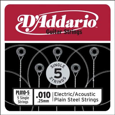D'Addario PL010-5 Plain Steel Guitar Single String .010 5-pack