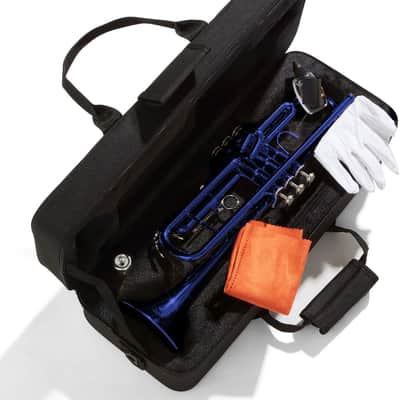 Bb Standard Trumpet Set for Beginners - Brass Trumpet Instrument with Hard Case, 7C Mouthpiece, Valve Oil, Cleaning Cloth, Gloves (Blue) image 3
