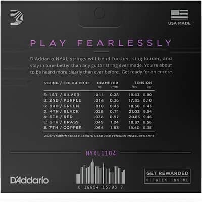 D'Addario NYXL1164 7-String 11-64 Electric Guitar Strings Medium image 2