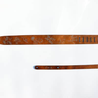 Burny Black custom made guitar strap leather - nasca lines brown/white made to order - oil image 4