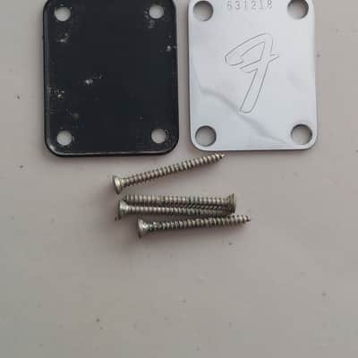 1975 Fender Neck Plate with Screws and Cushion (M-204) image 1