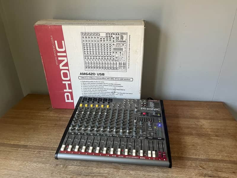 Phonic Am642d 6-mic/line 4-st 2-group Mixer with Digital Efx with box image 1