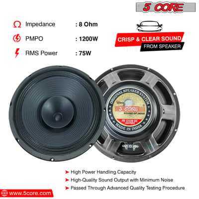 5 Core 12" Inch 75 Watt Replacement Guitar Amplifier Speaker 8 Ohm Black FR-12120DC GTR image 2