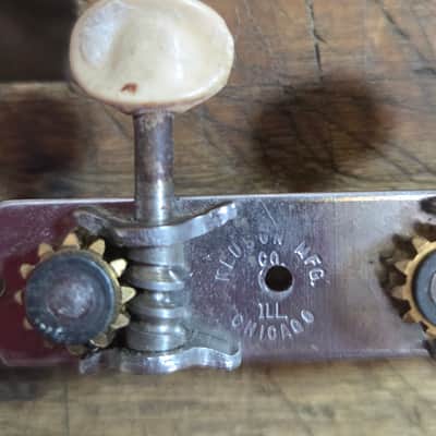 Vintage RARE 1938 Patent Applied For Kluson Open Back Covered Martin Gibson Epiphone Harmony Guitar 3x3 Tuner Set Luthier Parts Original Installation Screws image 9