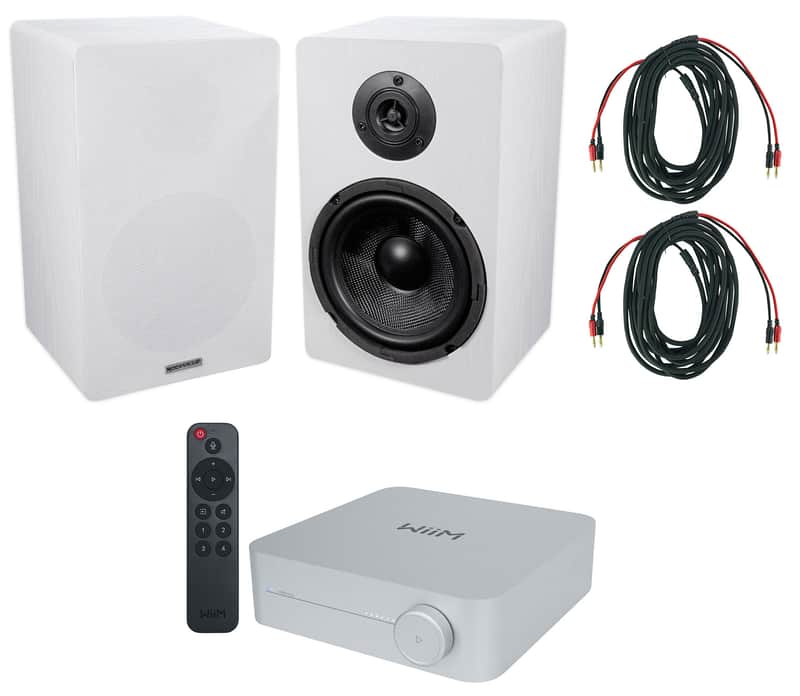2) Rockville RockShelf 68W 360w 6.5" White Bookshelf Speakers+Bluetooth/Wifi Amp image 1