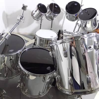 1988 Ludwig Rockers Power Plus LR-2220-RM 11 Piece Chrome over Maple Kit w/ Stands & Pedals image 6