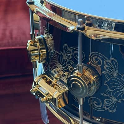 DW 6.5x14 Black Nickel/Gold over Brass Snare Drum -Hand Engraved by John Aldridge (30th Anniversary) image 8