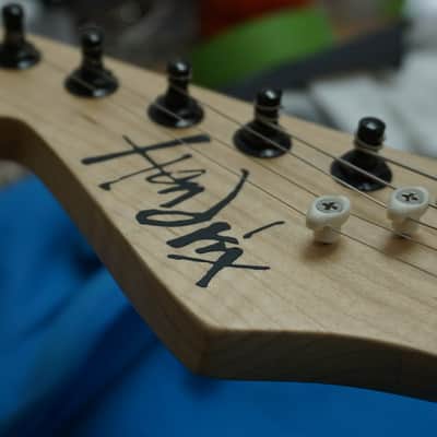 Unique Custom Jimi Hendrix hand painted guitar left handed stratocaster black & natural wood image 3