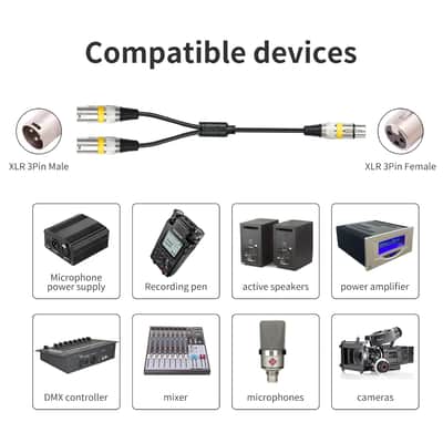 5Pack 5 Color 1.5FT XLR Female to Dual XLR Male Y Splitter Cable, Female XLR to 2 Male XLR Y Cable,XLR Splitter 1 Female to 2 Male for Micphone Mixer image 2