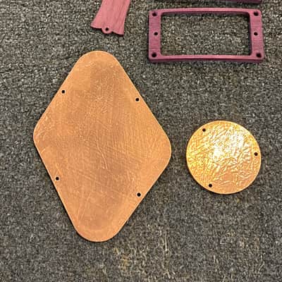 Guilford Purple Heart Wood Gibson Les Paul pickup rings and back plate w truss rod cover - Purpleheart image 4