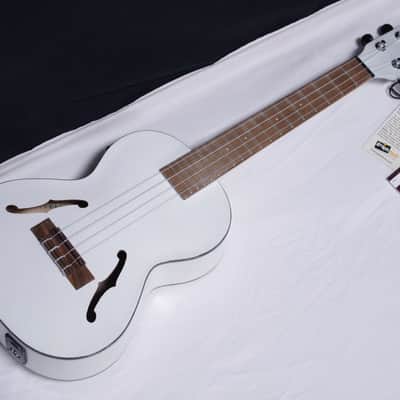 KALA Jazz Tenor Metallic White archtop acoustic electric UKULELE new UKE w/ Bag image 4