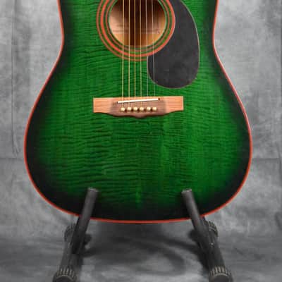 Marlin MF2-5 - Unique Vintage 80s Green Flame Top Acoustic Guitar Made In Korea image 2