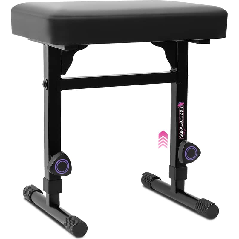 Liquid Stands Adjustable Piano Bench Stool - Black Padded Cushion for Musicians (PU Leather) image 1