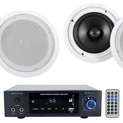 Rockville BLUAMP 150 Home Stereo Bluetooth Receiver + (4) 8" Ceiling Speakers image 1