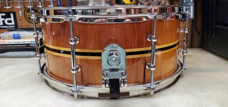 awdrums Custom Shop 6.5”x14” Finger Jointed STAVE Snare Drum 2025 - Cherry Wood with Wenge & Maple Inlays VIDEO !!! image 1