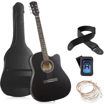 41-inch Beginner Cutaway Acoustic Guitar Package (Black), Full Size Basic Starter Kit w/Gig Bag, Strings, Strap, Tuner, Picks image 1