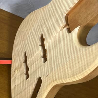 high end  Offset bass body NOS Curly Maple Top Solid One-piece Mahogany Back Unfinished Front Routed Luthier Supply R37 image 5