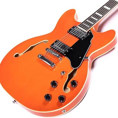 Semi-Hollow Body Electric Guitar Jazz Guitar with F-Hole,Maple neck,humbucker Pickups(Orange) image 3