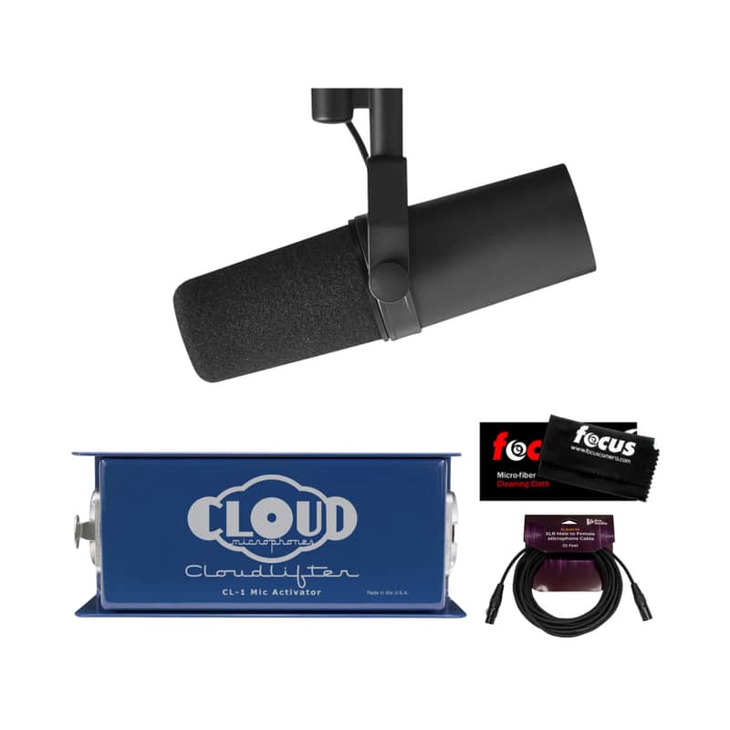 Shure SM7B Cardioid Dynamic Vocal Microphone Bundle with Mic Activator, Cable, and Microfiber Cleaning Cloth (4 Items) image 1