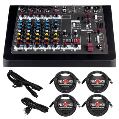 Allen & Heath AH-ZEDi-10 Hybrid Compact Audio Mixer/USB Interface Bundle w/ 4-Pack Pig Hog PHM15 Mic Cable, Power Cable, USB Cable & Liquid Audio Polishing Cloth image 1