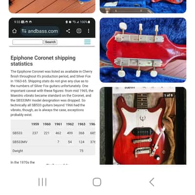 Epiphone Coronet 1961 Cherry rare SB533MV image 7