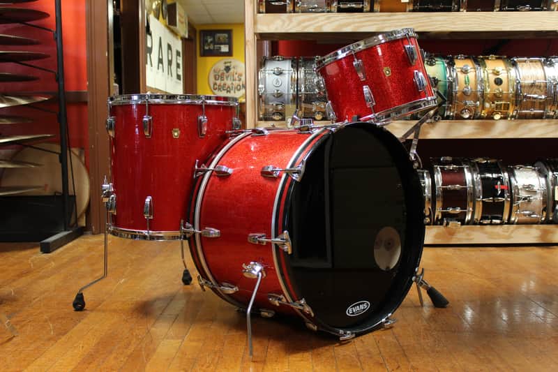 1960s Ludwig Super Classic Outfit in Red Sparkling Pearl 14x22 9x13 16x16 image 1