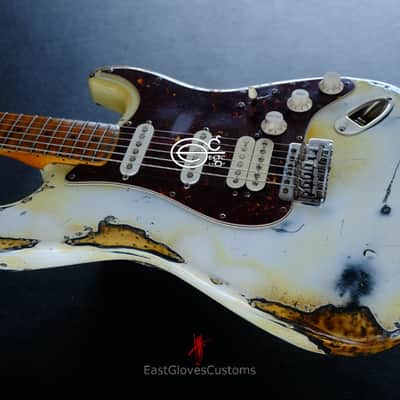 Squier Stratocaster Vintage White HSS Made in USA Aged Relic by East Gloves Customs (RARE) image 7