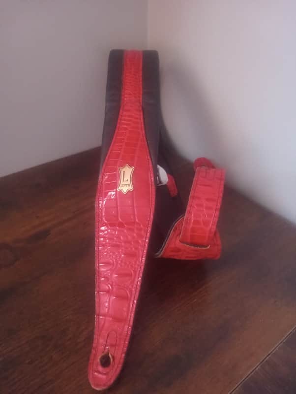 Levy's MSS100CR-RED Veg Tan Leather Imitation Crocodile 2.5" Guitar Strap 2010s - Red image 1